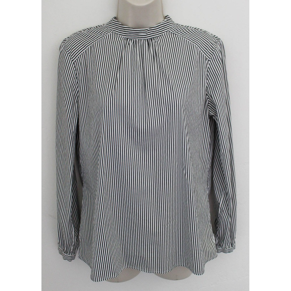 J. McLaughlin Top Womens Small Black White Striped Tie Neck Pullover Long Sleeve